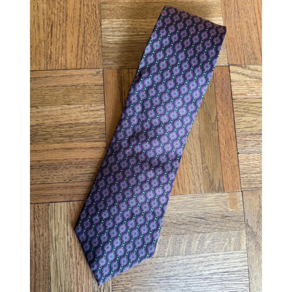 Vintage Christian Dior Monsieur Silk Tie | Purple Geometric | Medallion Print |